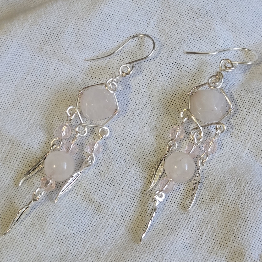 Chic Silver and Pink Gemstone Earrings